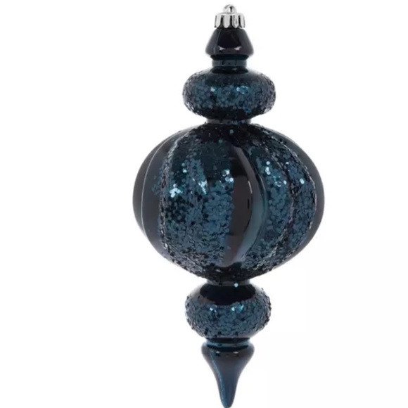 Royal Navy Blue Glitter Large Icicle Finial Ornaments 2 Pack - Picture 4 of 5